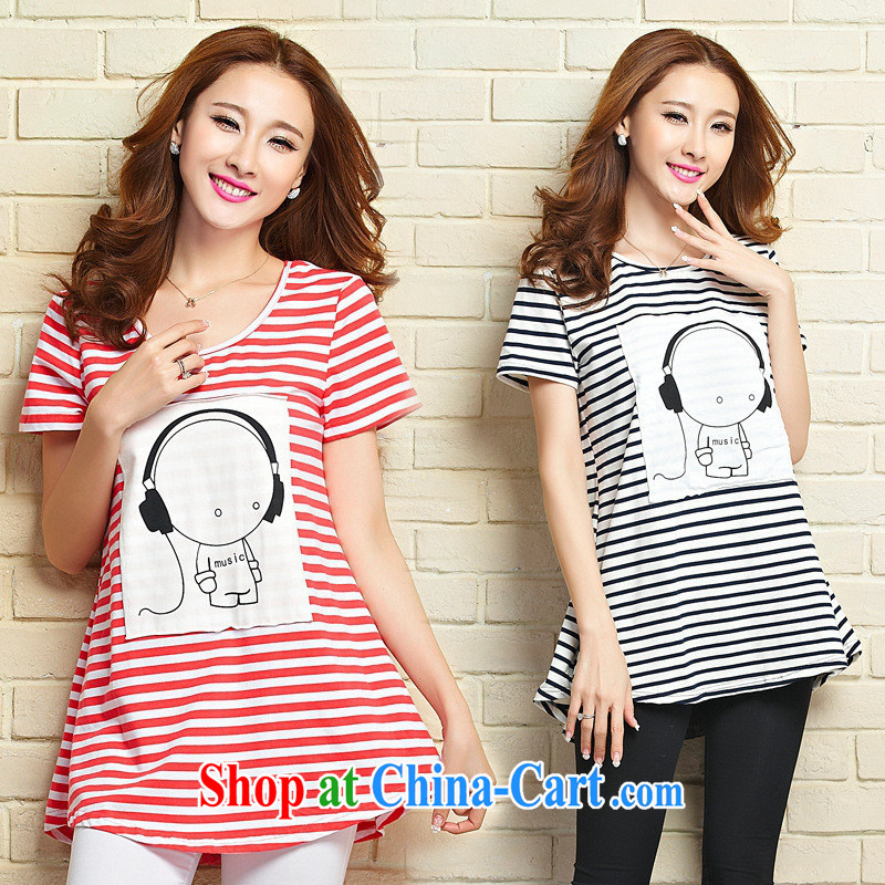 Spring 2015 new female Korean version the code card headset loose fashion, long T black-and-white shirt XL article
