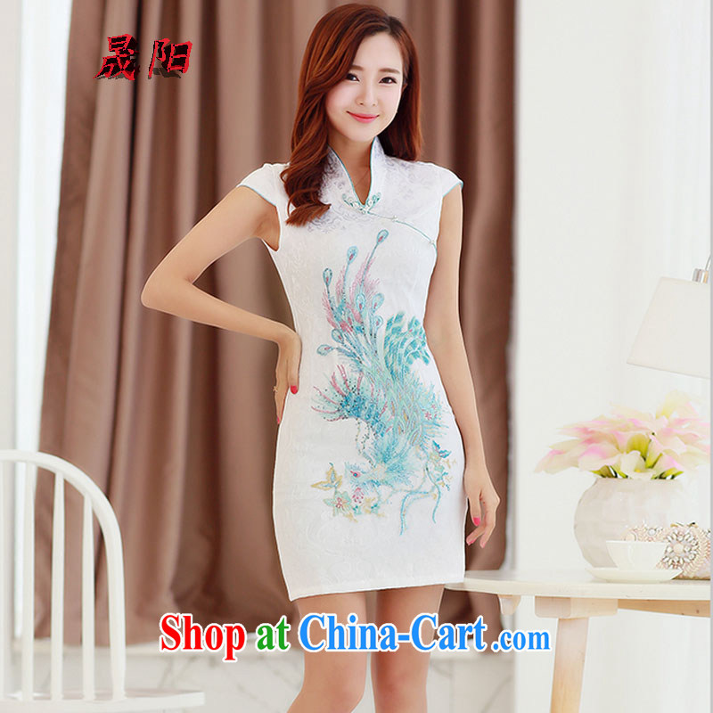 Sung Yang 2015 summer new Korean beauty, for fine embroidery and Stylish retro ladies short sleeve cheongsam dress beige XXL, Sung-yang (shengyang), online shopping