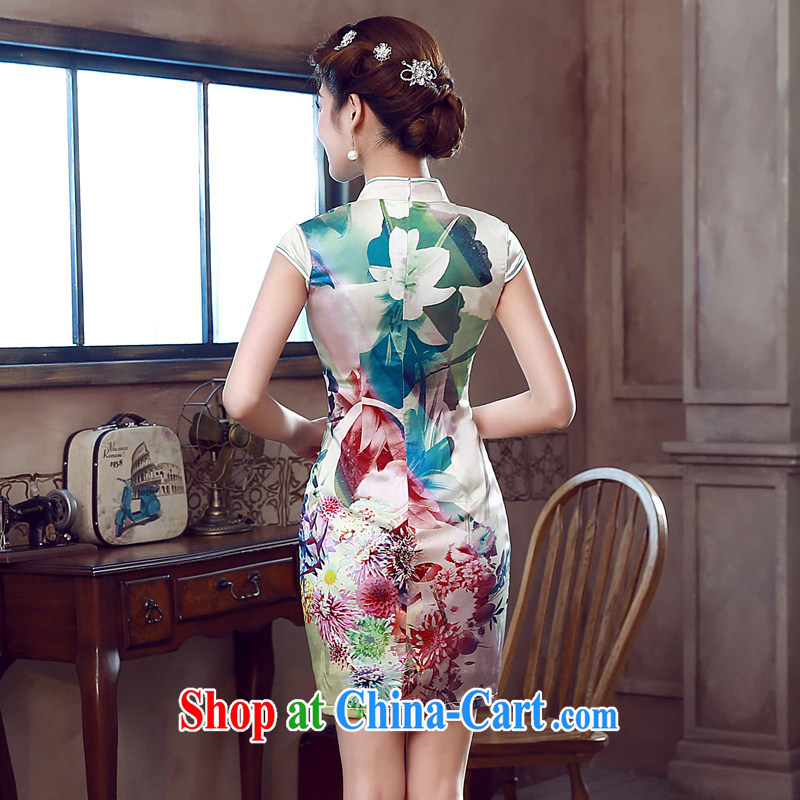 Morning dresses, new summer retro short improved stylish sauna silk silk Chinese qipao dress floral green XXL morning land, shopping on the Internet