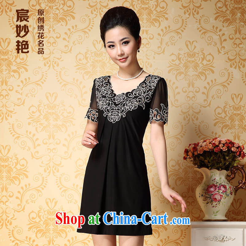 Health concerns women's clothing _ law Alice Ho Miu Ling Nethersole stunning 2014 summer new, older women's clothing dresses embroidered MOM load the code girls decorated in graphics thin black 4 XL