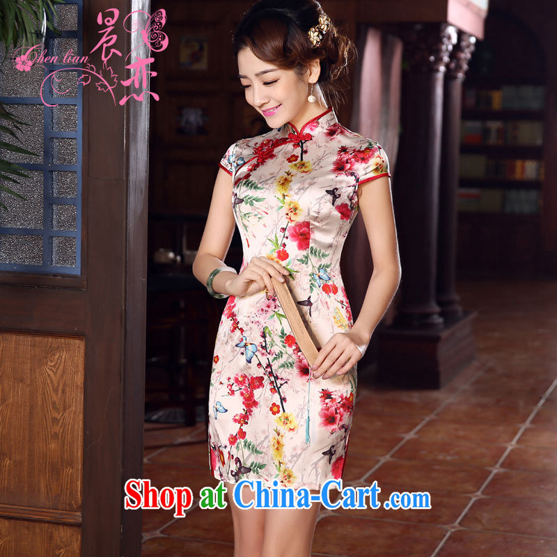 Morning dresses, new 2015 summer retro short improved stylish sauna silk silk Chinese qipao Dejammet XXL suits, morning land, shopping on the Internet