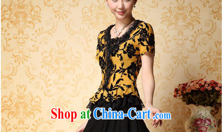 Health concerns women * law Miu stunning yellow short-sleeved knitted T-shirt lace lace short, with her mother Lady mom with summer, yellow 4 XL pictures, price, brand platters! Elections are good character, the national distribution, so why buy now enjoy more preferential! Health