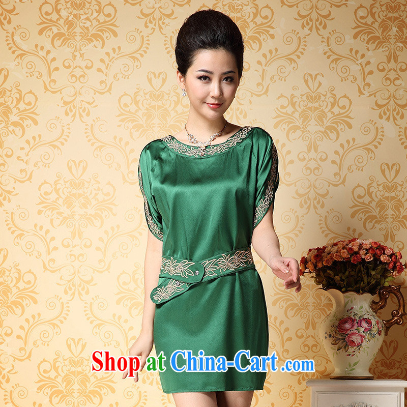 For health concerns women * 2015 new heavy high quality silk dresses big embroidery sauna silk mother in older women summer green 3 XL, blue rain bow, and, online shopping