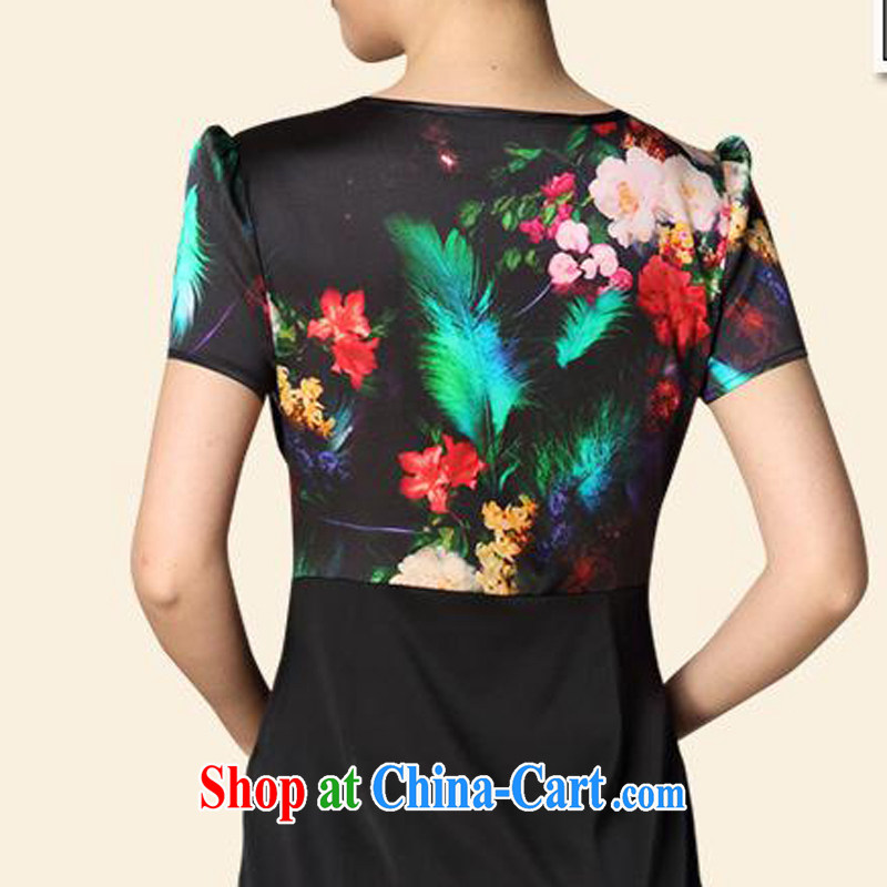 Health concerns women's clothing * 2015 new upscale silk embroidery embroidered dresses sauna Silk Dresses 30 - 40 years old, female black 4 XL, blue rain bow, and shopping on the Internet