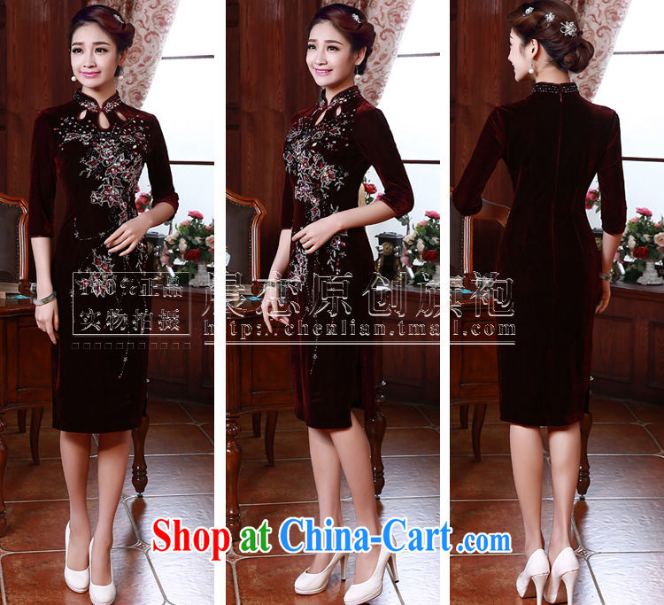Early Morning, spring and autumn 2015 new stylish improvements in antique cuff luxury manually staple Pearl velvet cheongsam dress wine red XL pictures, price, brand platters! Elections are good character, the national distribution, so why buy now enjoy more preferential! Health