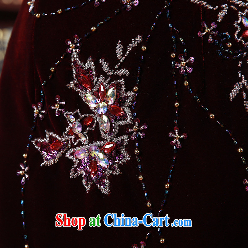 Early Morning, spring and autumn 2015 new stylish improvements in antique cuff luxury manually staple Pearl velvet cheongsam dress wine red XL morning land, shopping on the Internet