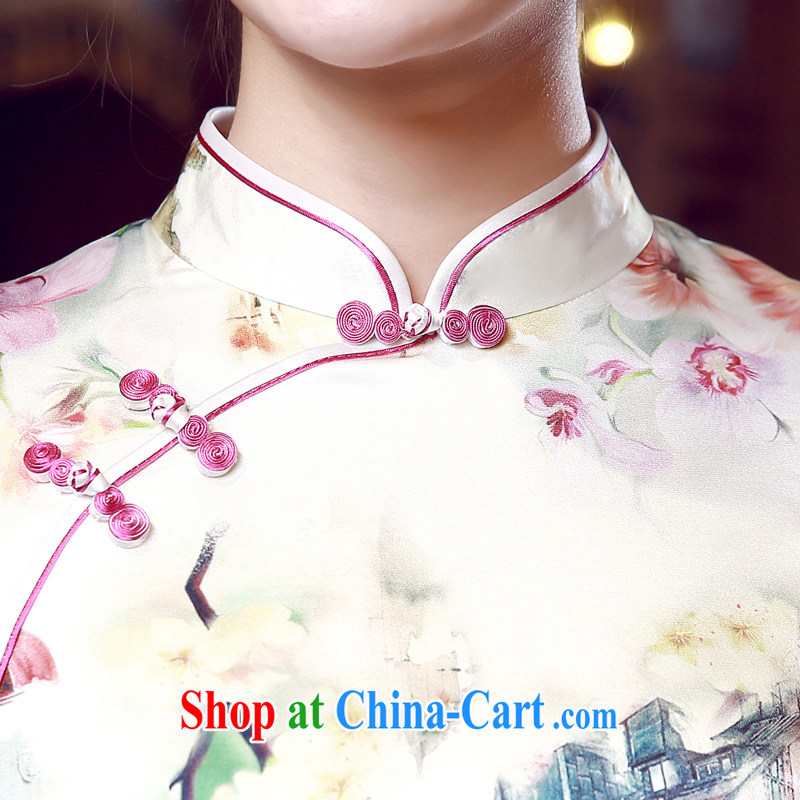Morning dresses, new summer retro short improved stylish sauna silk silk Chinese qipao dress air the champagne color XXL morning land, shopping on the Internet