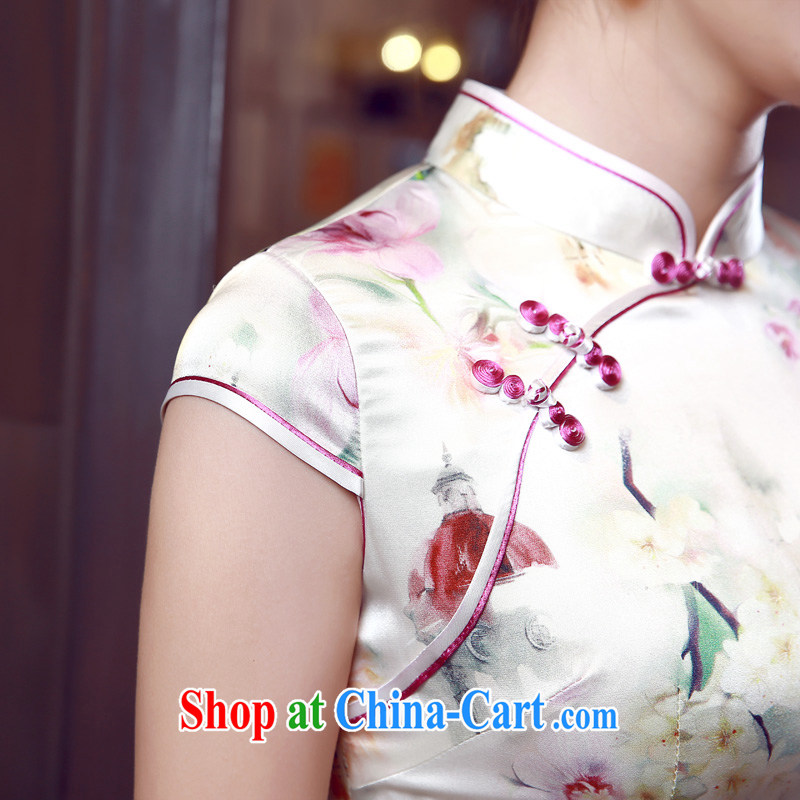 Morning dresses, new summer retro short improved stylish sauna silk silk Chinese qipao dress air the champagne color XXL morning land, shopping on the Internet