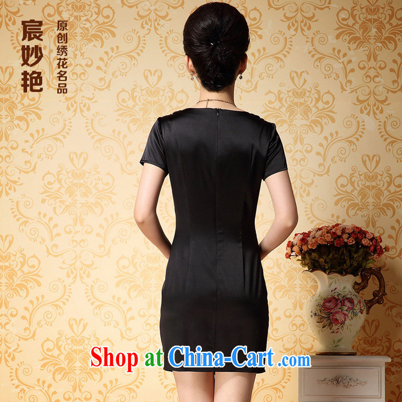 Health concerns women * middle-aged and older female summer short-sleeved heavy South Korea sauna silk Silk Dresses elegant and exclusive embroidery MOM black XL, blue rain bow, and shopping on the Internet