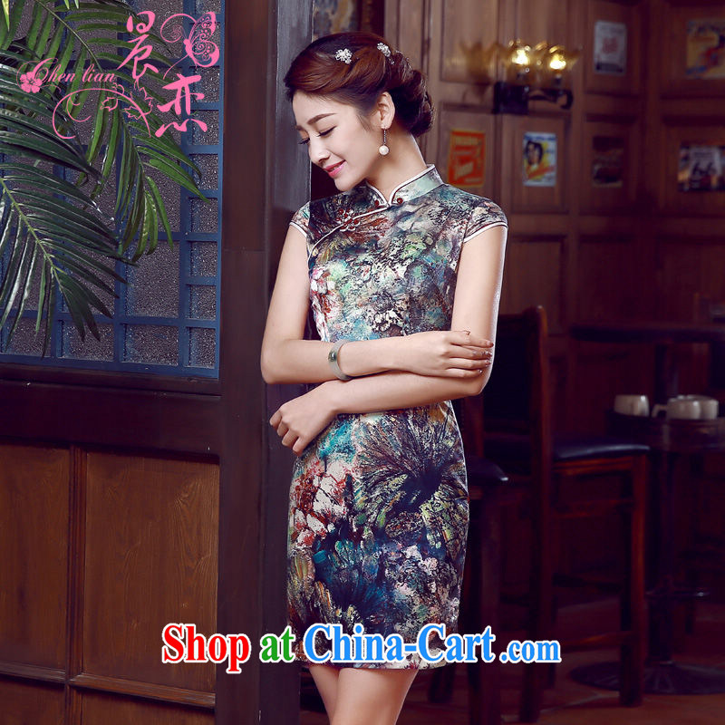 Morning dresses, new summer retro short, improved stylish sauna silk silk Chinese qipao dress water following suit L, morning land, shopping on the Internet