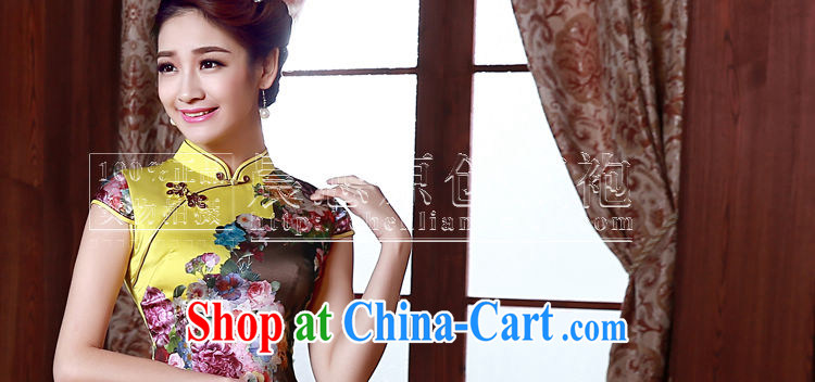 Morning dresses, new summer retro short improved stylish sauna silk silk Chinese qipao dress yellow Peony yellow M pictures, price, brand platters! Elections are good character, the national distribution, so why buy now enjoy more preferential! Health