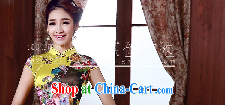Morning dresses, new summer retro short improved stylish sauna silk silk Chinese qipao dress yellow Peony yellow M pictures, price, brand platters! Elections are good character, the national distribution, so why buy now enjoy more preferential! Health