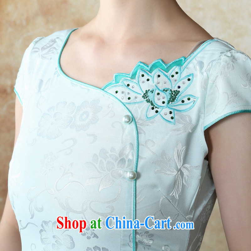 2015 National wind New Tang is stylish and improved Daily Beauty sexy cheongsam dress 632 green XL, micro-ching, and shopping on the Internet