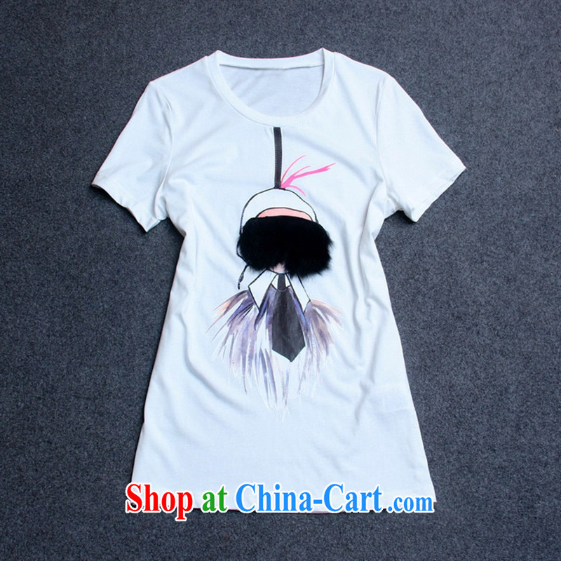 hamilton summer new lovely Fox hair cool Eve round-collar short-sleeve female T shirts summer girls T-shirt Y 37,415 L white, blue rain bow, and, shopping on the Internet