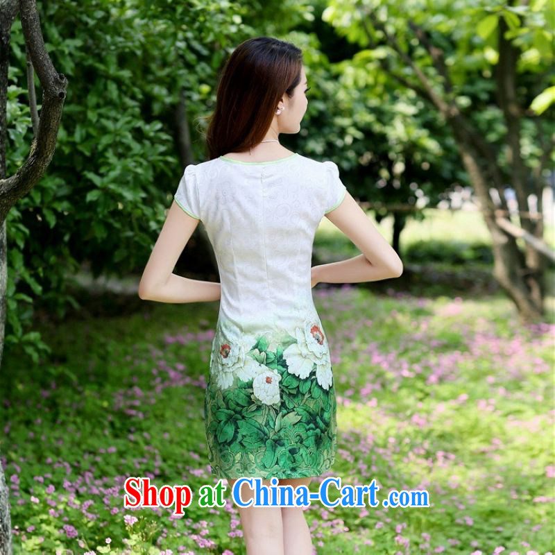 Constitution, spent summer 2015 new style women's clothing improved cheongsam daily short skirt lady beauty graphics thin style elegant dresses 9818 green Peony M, constitution, spend, on-line shopping