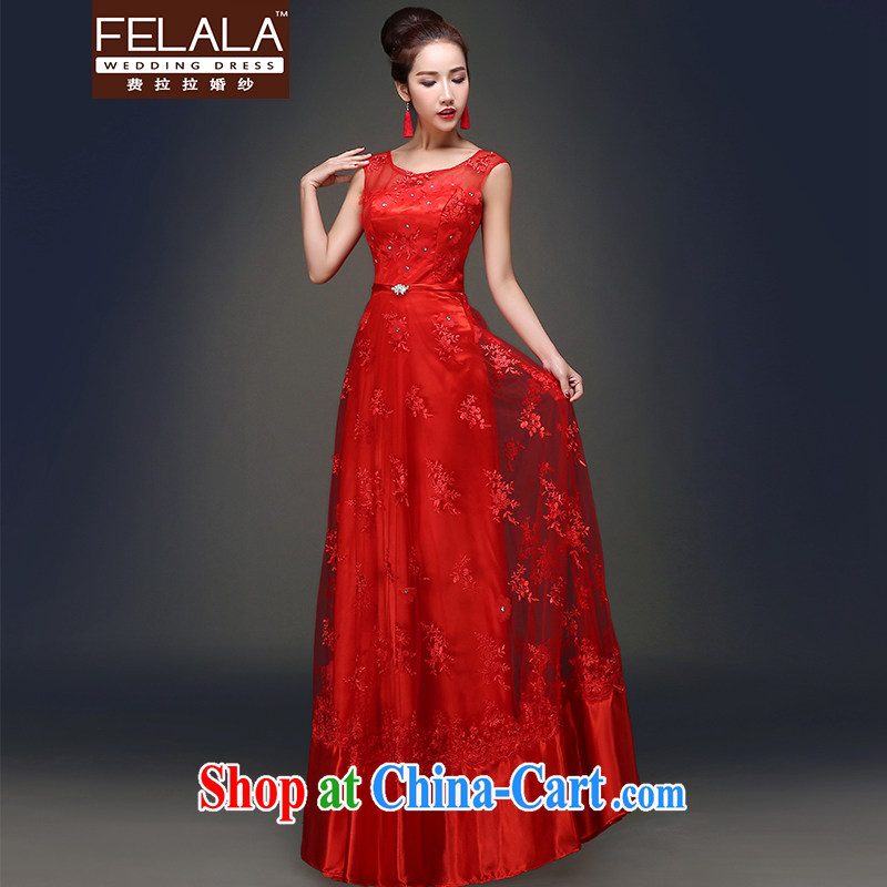 Ferrara 2015 spring and summer New Classic sweet round-collar shoulders with embroidery lace dress XL Suzhou shipping, La wedding (FELALA), shopping on the Internet