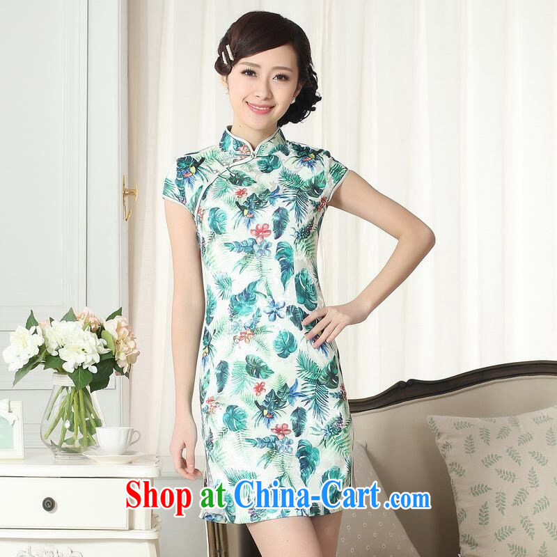 An Jing lady stylish jacquard cotton cultivating short cheongsam dress new Chinese qipao gown picture color 2 XL
