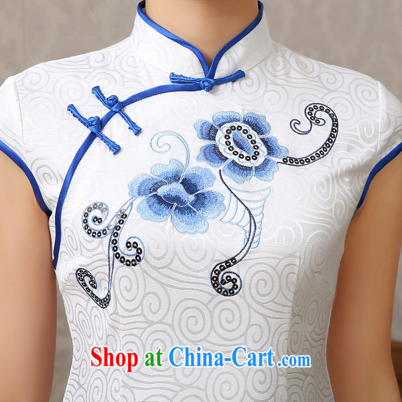2015 spring and summer, embroidery cheongsam short video thin package and improved lady cheongsam dress daily serving white M, Taylor Martin (TAILEMARTIN), shopping on the Internet