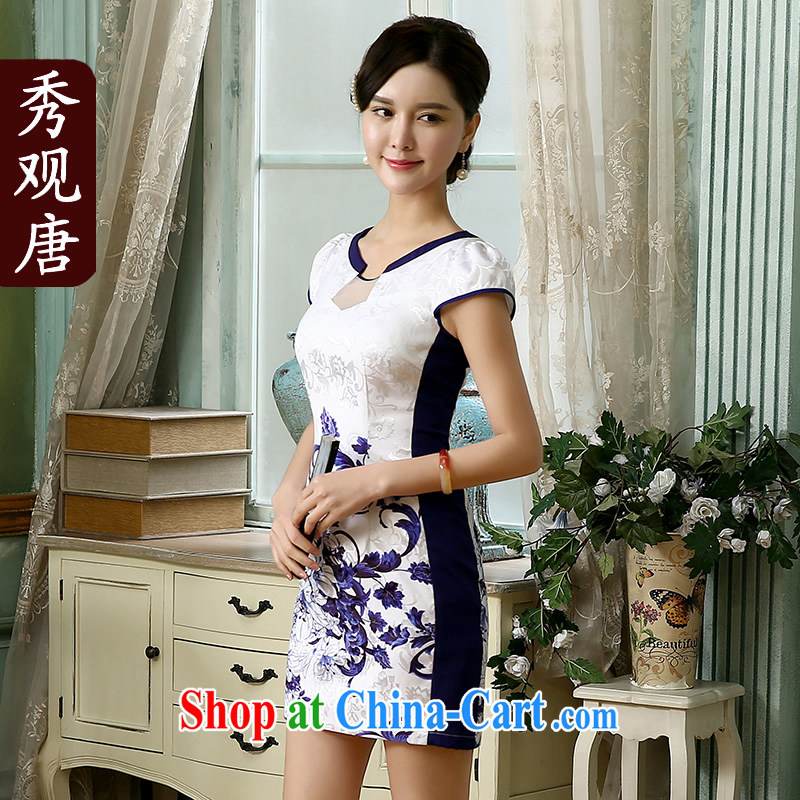 The CYD HO Kwun Tong' King's 2015 improved stylish everyday dresses summer new, Retro stamp female dresses QD 4128 white M, Sau looked Tang, shopping on the Internet