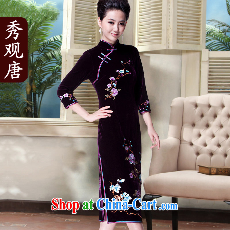 Cyd Ho Kwun Tong who died flying the purple Orchid cuff in upscale velvet cheongsam_retro 2015 spring mom long ceremonial G 272,139 black S