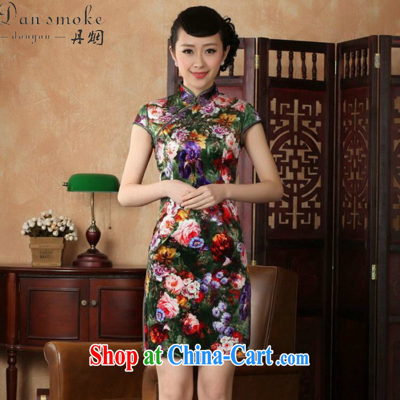 Bin Laden smoke cheongsam Chinese women Chinese improved, for stretch-wool painting stylish classic short-sleeved short cheongsam as color 2XL
