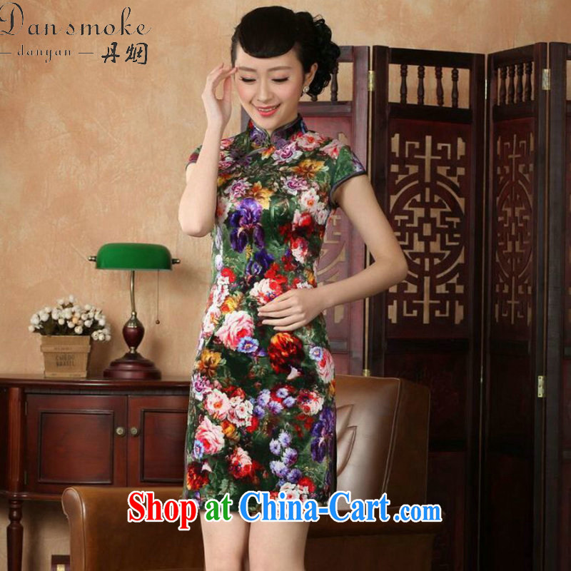 Bin Laden smoke cheongsam Chinese women Chinese improved, for stretch-wool painting stylish classic short-sleeved short cheongsam as color 2XL, Bin Laden smoke, shopping on the Internet