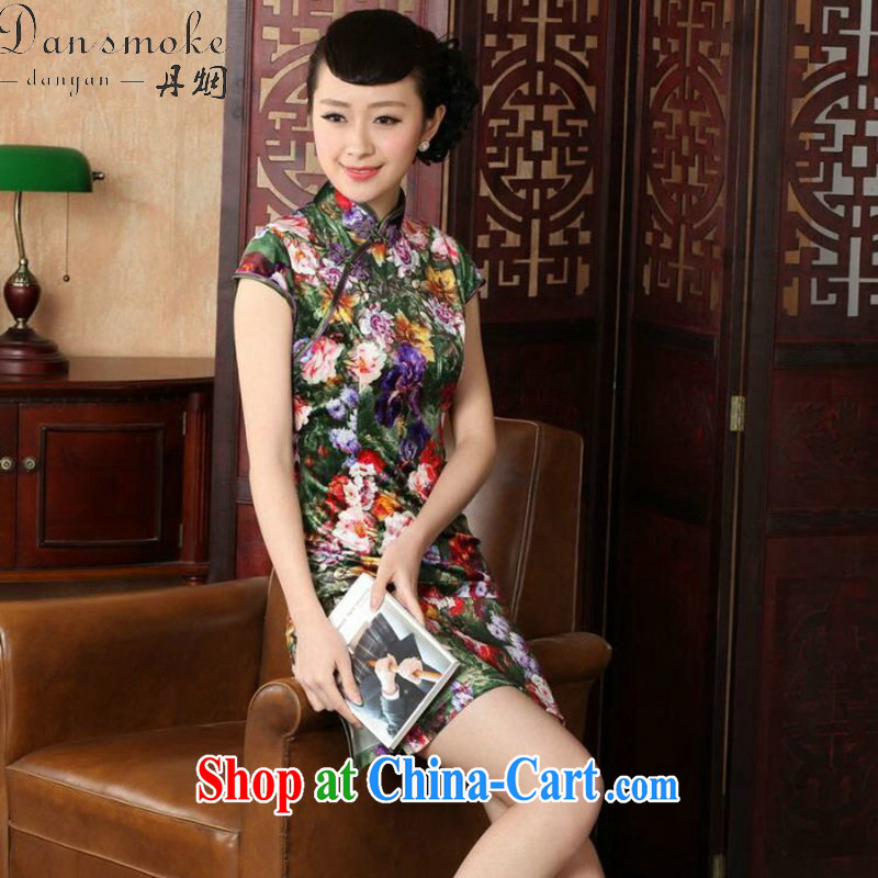Bin Laden smoke cheongsam Chinese women Chinese improved, for stretch-wool painting stylish classic short-sleeved short cheongsam as color 2XL, Bin Laden smoke, shopping on the Internet