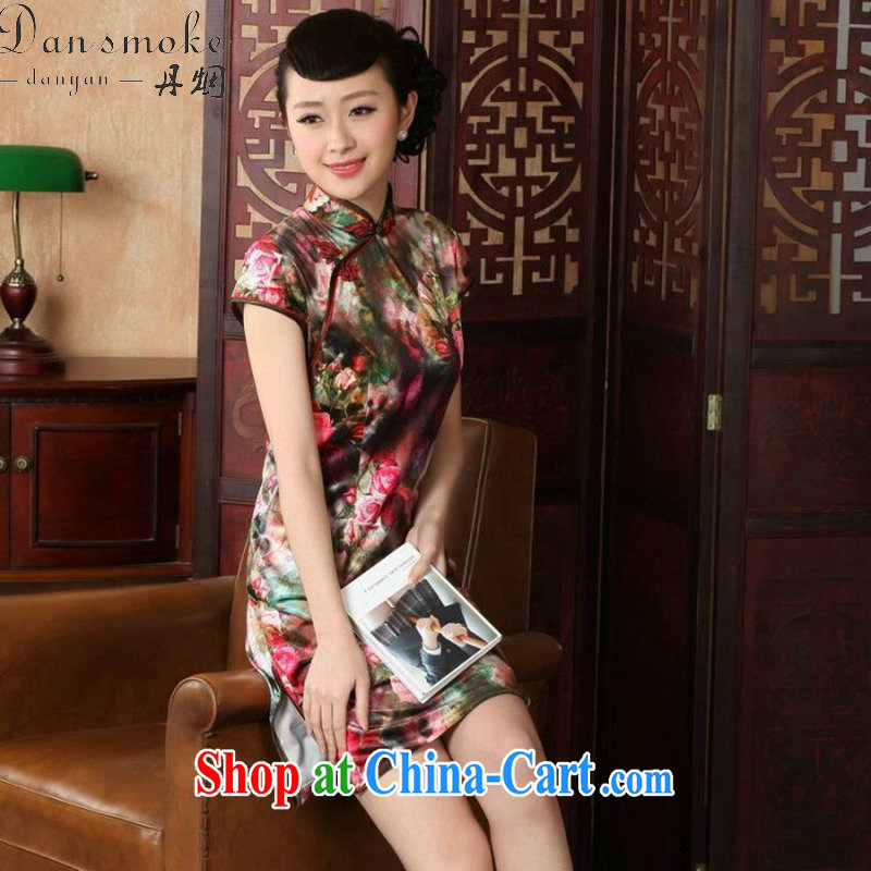Bin Laden smoke-free goods Tang Women's clothes summer new stretch the wool painting style Chinese improved classic short-sleeved short cheongsam as color L, Bin Laden smoke, shopping on the Internet