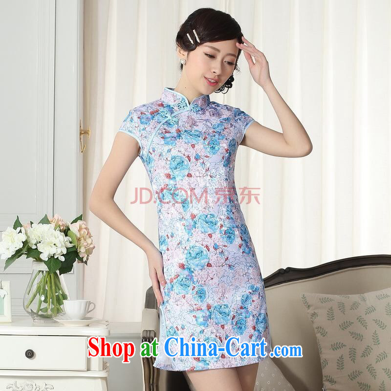 And Jing Ge lady stylish jacquard cotton cultivating short cheongsam dress, new Chinese qipao gown picture color L, Jing Ge, shopping on the Internet