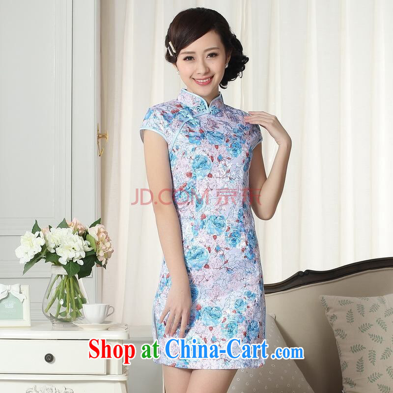 And Jing Ge lady stylish jacquard cotton cultivating short cheongsam dress, new Chinese qipao gown picture color L, Jing Ge, shopping on the Internet