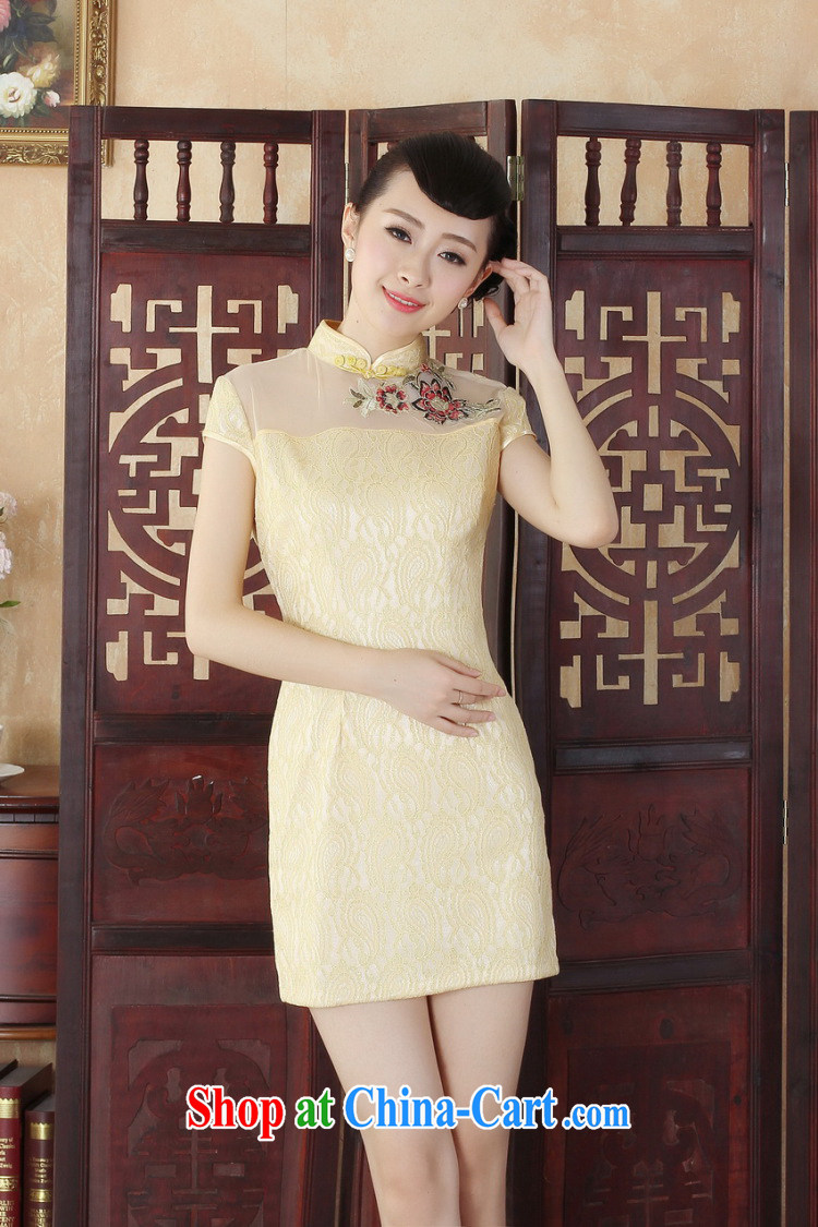 Joseph cotton Lady Jane, stylish and refined beauty lace short cheongsam dress new Chinese qipao gown yellow XXL pictures, price, brand platters! Elections are good character, the national distribution, so why buy now enjoy more preferential! Health