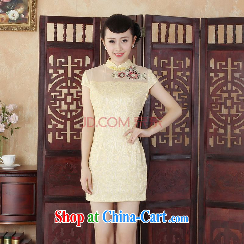 Joseph cotton Lady Jane, stylish and refined beauty lace short cheongsam dress?new Chinese qipao gown yellow XXL