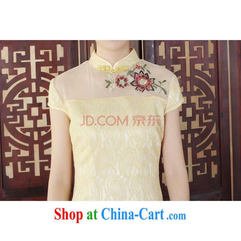 Joseph cotton Lady Jane, stylish and refined beauty lace short cheongsam dress new Chinese qipao gown yellow XXL, Joseph cotton, shopping on the Internet