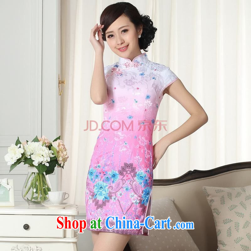 And Jing Ge factory direct lady stylish jacquard cotton cultivating short cheongsam dress new Chinese qipao gown picture color 2 XL