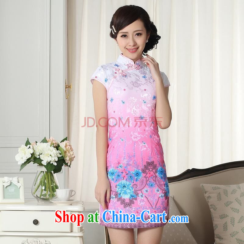 And Jing Ge factory direct lady stylish jacquard cotton cultivation short cheongsam dress new Chinese qipao gown picture color 2 XL, Jing Ge, shopping on the Internet
