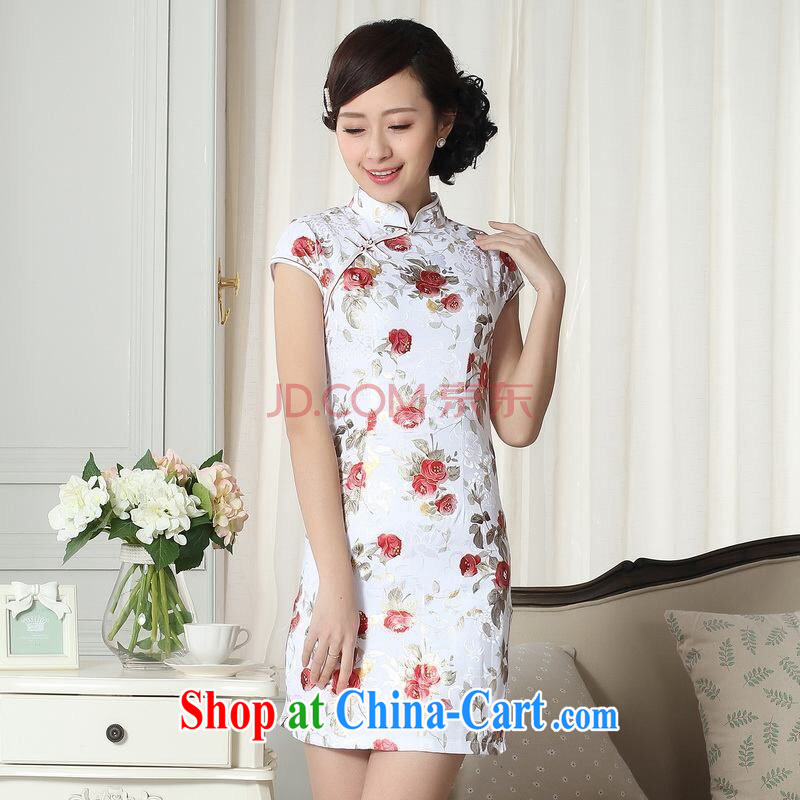 And Jing Ge lady stylish jacquard cotton cultivating short cheongsam dress new Chinese qipao gown picture color 2 XL