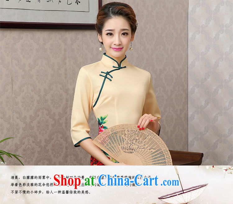 2015 new spring and summer Stamp Day long cheongsam short-sleeved high on the truck retro improved cultivating cheongsam dress dress yellow only short-sleeved S pictures, price, brand platters! Elections are good character, the national distribution, so why buy now enjoy more preferential! Health