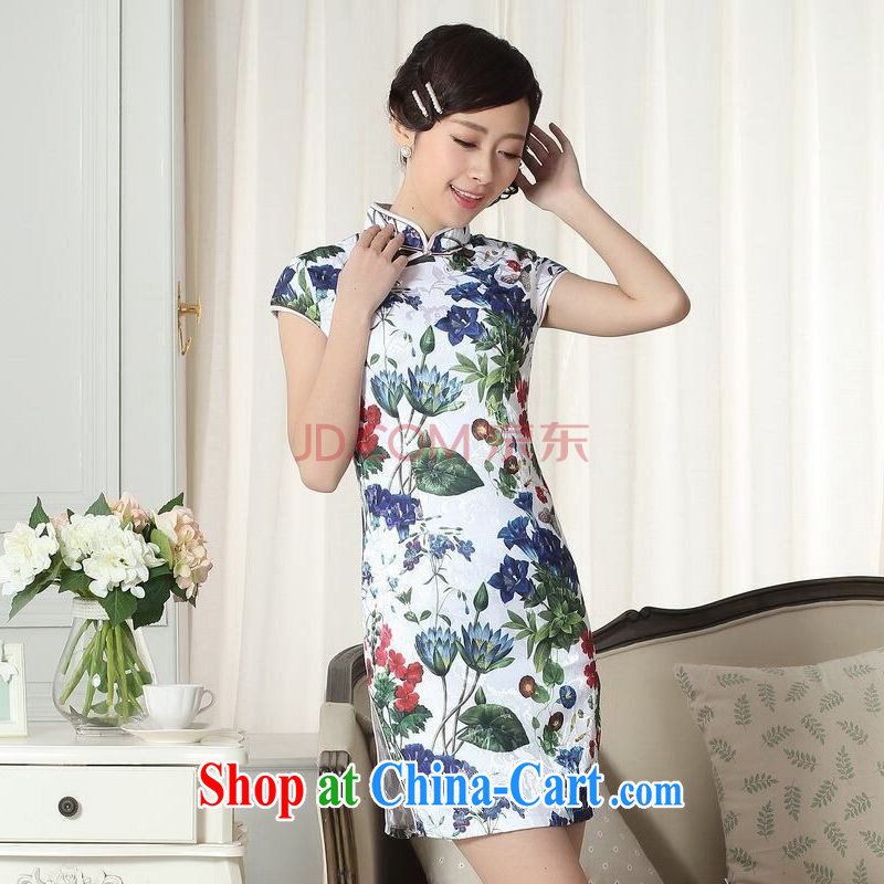 And Jing Ge lady stylish jacquard cotton cultivating short cheongsam dress new Chinese qipao gown picture color 2 XL, Jing Ge, shopping on the Internet