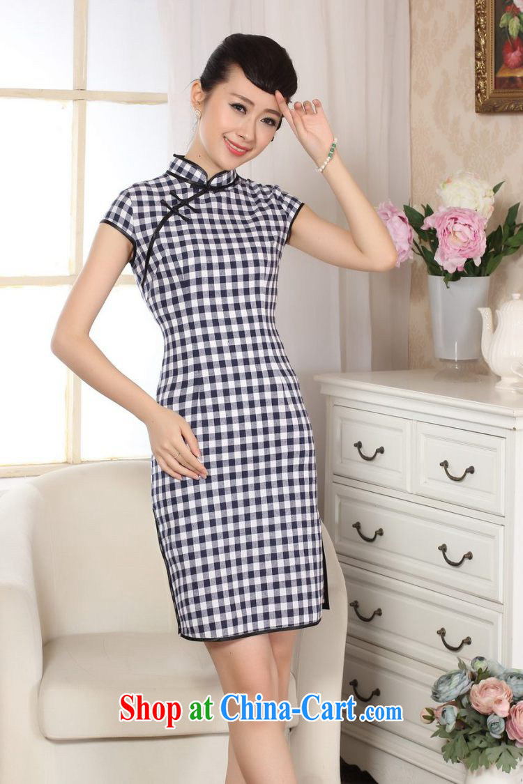 Joseph cotton swab the retro checked short-sleeved qipao improved daily republic linen clothes summer dresses skirts D 0247 - B Blue on white grid XXL pictures, price, brand platters! Elections are good character, the national distribution, so why buy now enjoy more preferential! Health