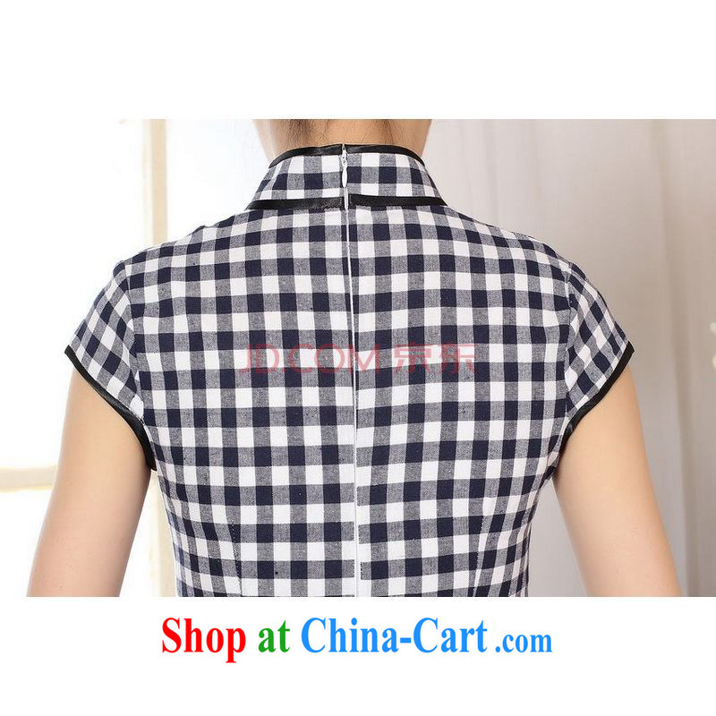 Joseph cotton swab the retro checked short-sleeved qipao improved daily republic linen clothes summer dresses skirts D 0247 - B Blue on white grid XXL, Joseph cotton, shopping on the Internet