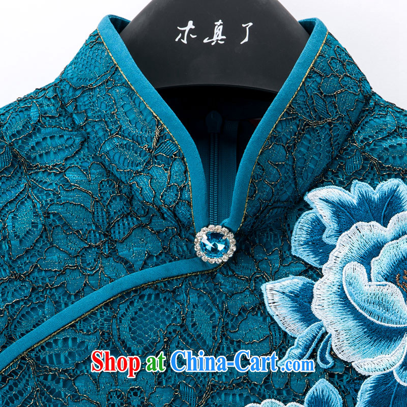 Wood is really a spring 2015 new, improved embroidery cheongsam dress stylish lace dresses beauty dresses summer 11 43,135 light blue XXL (B), wood really has, shopping on the Internet