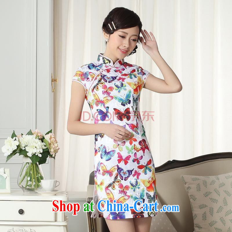 And Jing Ge lady stylish jacquard cotton cultivating short cheongsam dress new Chinese qipao gown picture color 2 XL