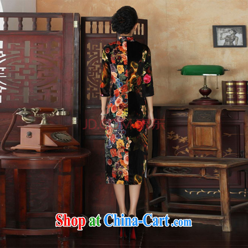 Joseph's cotton New-stretch-velvet peony flower long cheongsam autumn and winter dresses, dresses picture color XXL mien, Joseph, and shopping on the Internet