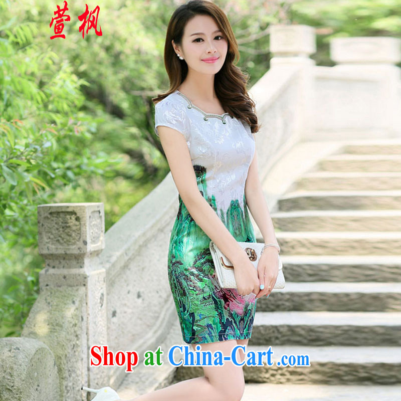 XUAN FENG 2015 spring and summer new Korean Beauty party for staple Pearl beautiful stamp stylish retro ladies short-sleeve cheongsam dress gold beauty figure M, Xuan Feng (xuanfeng), and, on-line shopping
