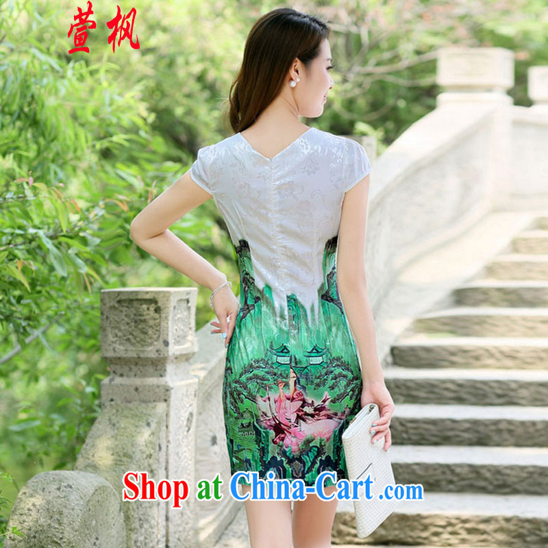 XUAN FENG 2015 spring and summer new Korean Beauty party for staple Pearl beautiful stamp stylish retro ladies short-sleeve cheongsam dress gold beauty figure M, Xuan Feng (xuanfeng), and, on-line shopping
