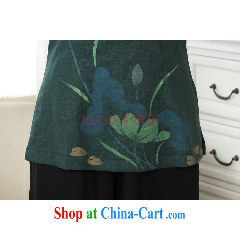 Uh, Ms. JOSEPH Tang Women's clothes summer T-shirt, cotton for the hand-painted Chinese Han-female improved Tang on the cuff - A XXL dark green, cotton, Joseph, and shopping on the Internet