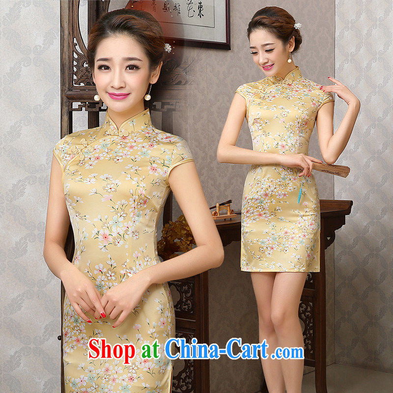2015 Taylor Martin new yellow silk beauty package and short dresses retro improved elegant day dresses skirts female yellow XXL, Taylor Martin (TAILEMARTIN), shopping on the Internet