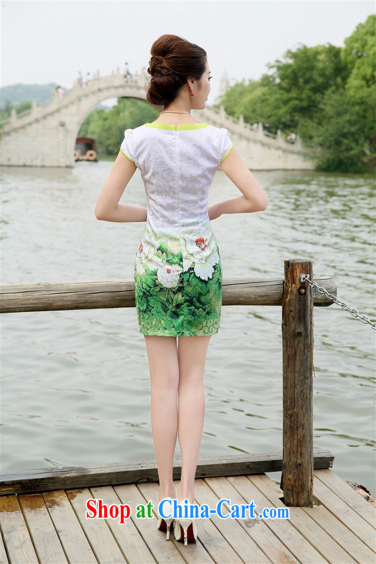 Silent Spring Summer 2015 new female improved stylish short style elegant beauty dresses retro skirts daily stamp cheongsam dress 6878 green Peony XXL pictures, price, brand platters! Elections are good character, the national distribution, so why buy now enjoy more preferential! Health