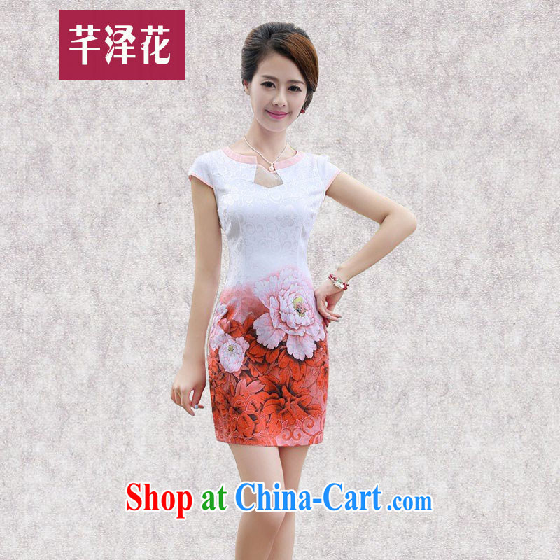 Constitution, spent summer 2015 new women with improved stylish short bag and dress style beauty retro-day stamp cheongsam dress 6878 green Peony M, constitution, flowers, and, shopping on the Internet