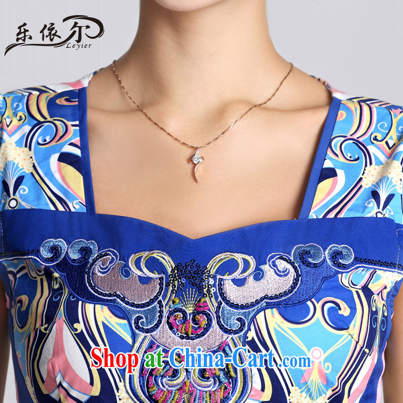 And, in accordance with antique Ethnic Wind blue and white porcelain pattern short cheongsam daily ladies dress cheongsam elegant LYE 33,301 blue XXL and, in accordance with (leyier), online shopping
